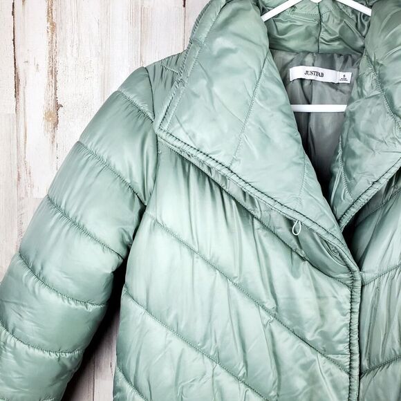 Just Fab Shiny Puffer Jacket Mint Green Size Small - Picture 5 of 12